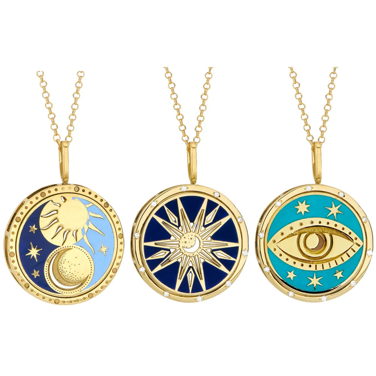 Choker necklaces for women -Casual Star Moon Eye Stainless Steel Plating Carving 18k Gold Plated Pendant Necklace