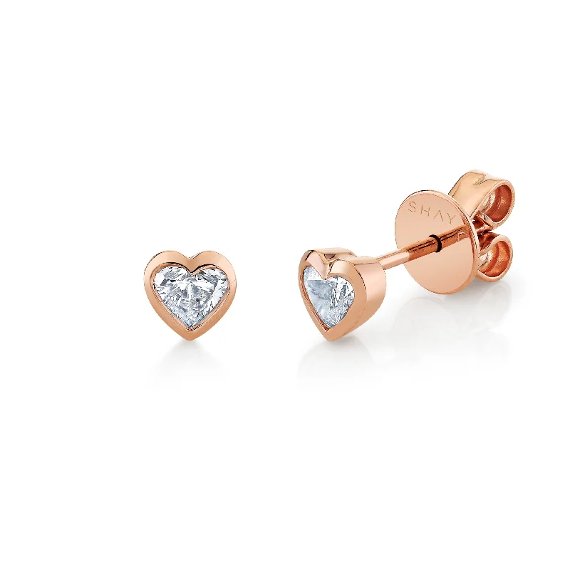 Sparkling earrings for women -READY TO SHIP DIAMOND BEZEL BABY HEART STUDS