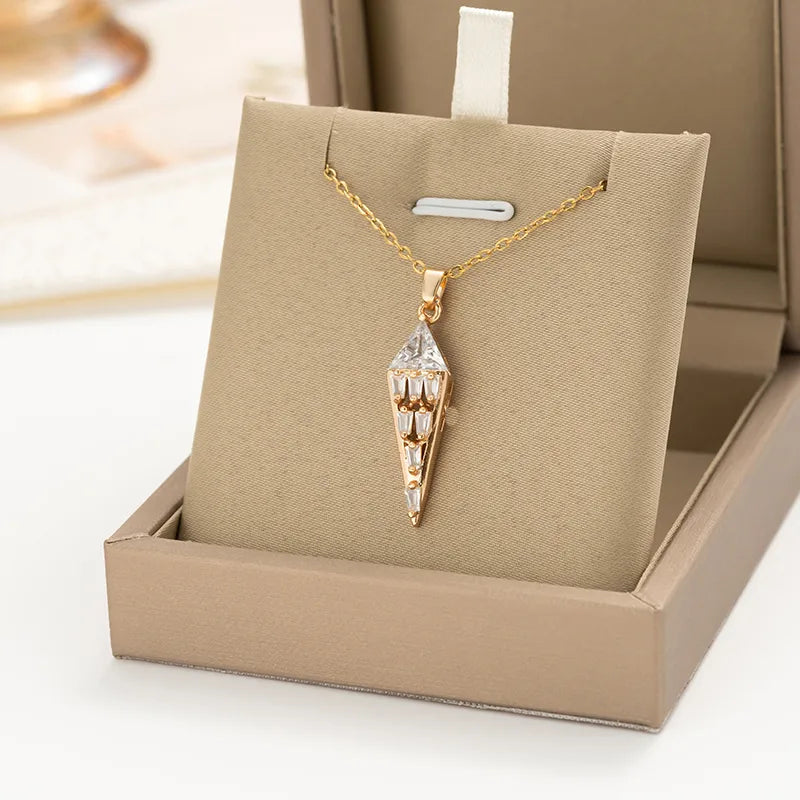 Sparkly necklace pendants for women -304 Stainless Steel Copper Inlay Tower Zircon Pendant Necklace