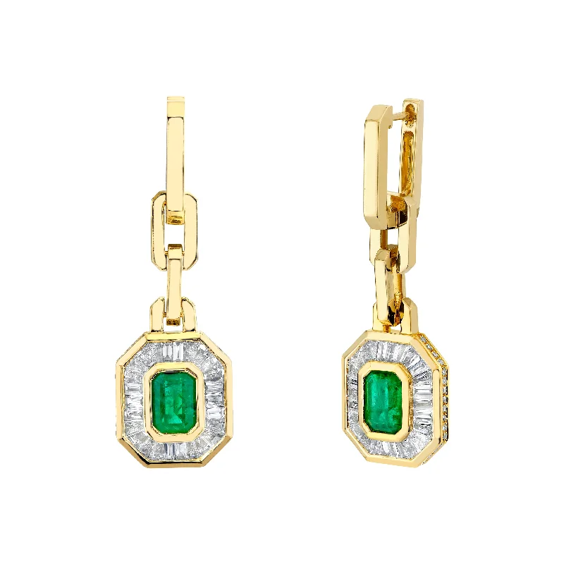 Beaded earrings for women -EMERALD & DIAMOND HALO MINI DECO EARRINGS