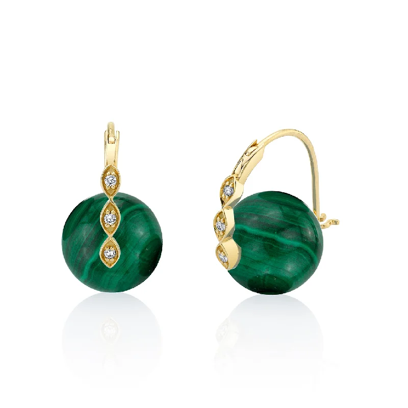 Diamond hoop earrings for women -Gold & Diamond Marquise Eye Malachite Earrings