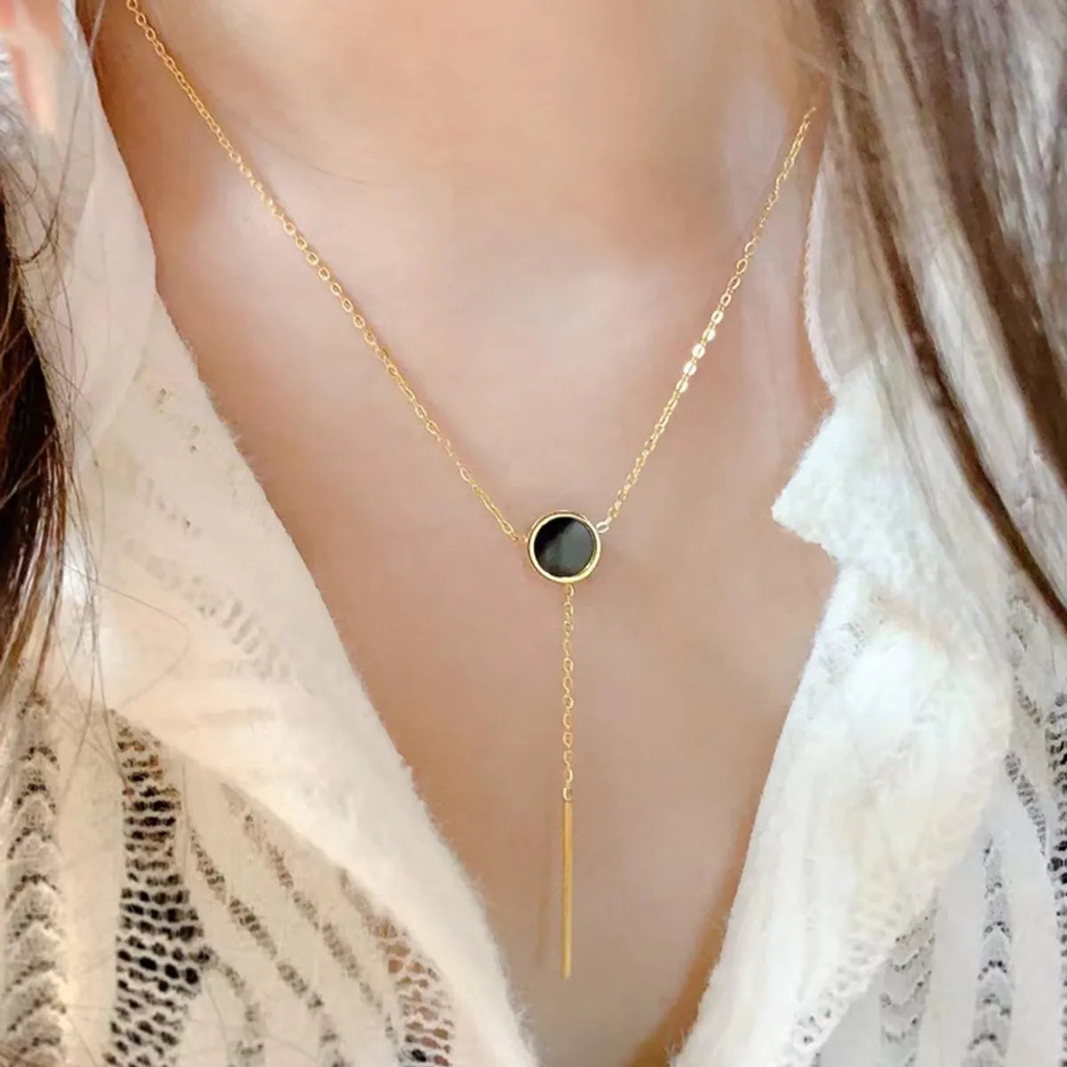 Modern necklaces for women -Simple Style Round Sterling Silver Plating Inlay Agate 18k Gold Plated White Gold Plated Pendant Necklace