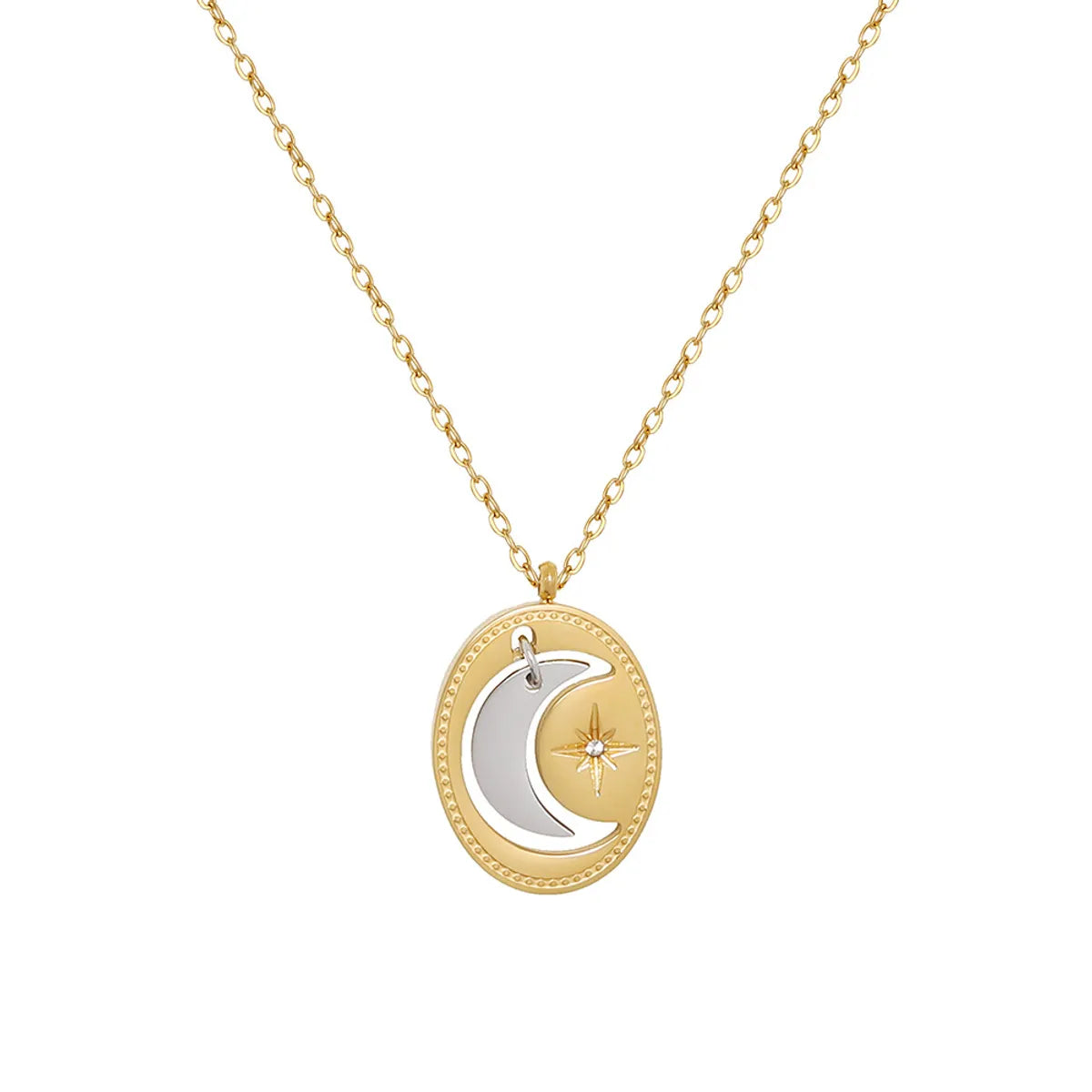 Custom-made necklaces for women -Retro Moon Titanium Steel Plating 18k Gold Plated Pendant Necklace