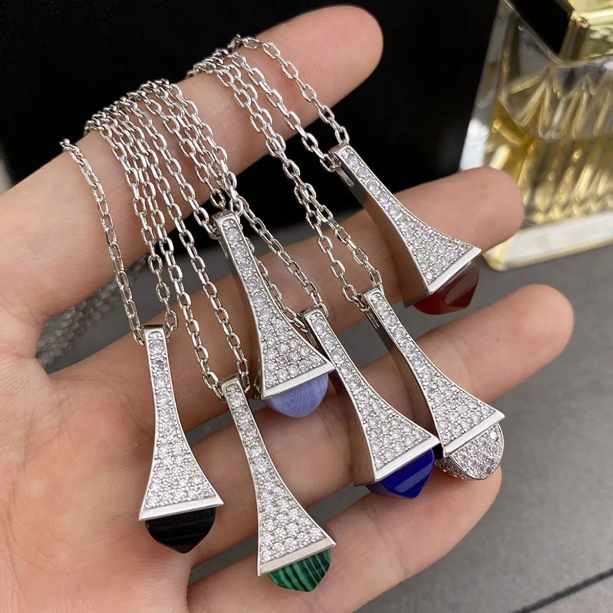 Unique necklaces for women -Copper 18K Gold Plated IG Style Commute Pyramid Inlay Zircon Pendant Necklace