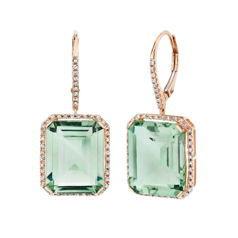 Gemstone stud earrings for women -GREEN AMETHYST & DIAMOND PORTRAIT EARRINGS