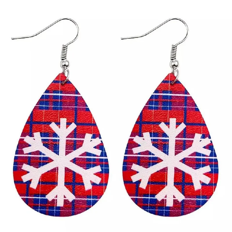 Multi-color earrings for women -Beautiful Holiday Red Plaid Snowflake Earrings