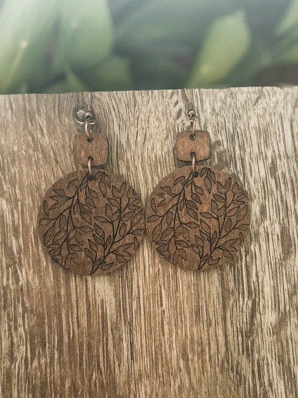 Silver flower earrings for women -Beautiful Boho Wooden Drop Earrings