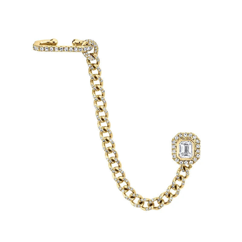 Unique gold earrings for women -DIAMOND HALO LINK EARRING CUFF