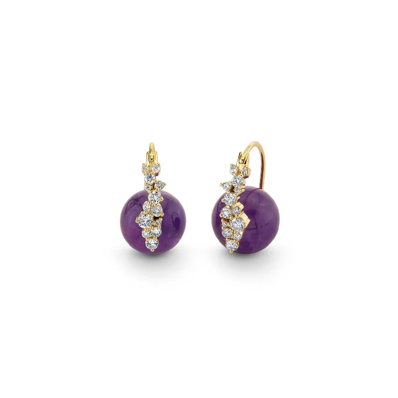 Crystal drop earrings for women -Gold & Diamond Cocktail Amethyst Earrings