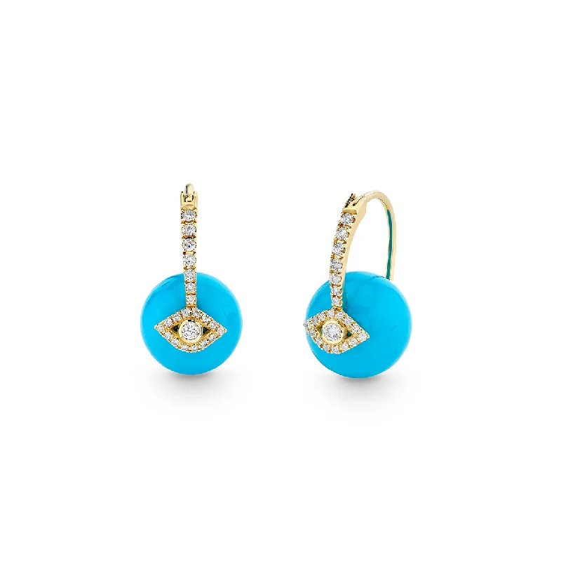 Wedding earrings for women -Gold & Diamond Eye Turquoise Earrings