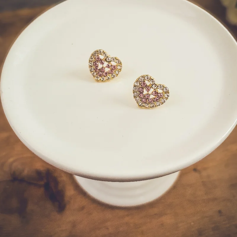 Stud earrings for women -Beautiful Gold and Pink Crystal Heart Earrings