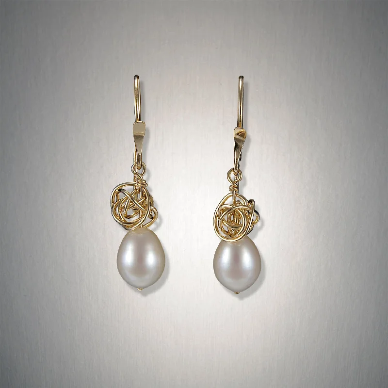 Hoop earrings for women -2198 - Dangling Tangled Pearl