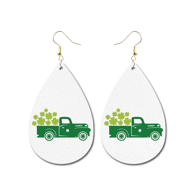 Unique gold earrings for women -Adorable Shamrock Truck Earrings