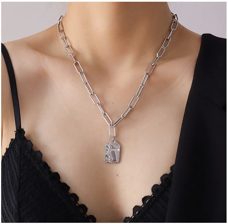 Steel Half-Face Necklace