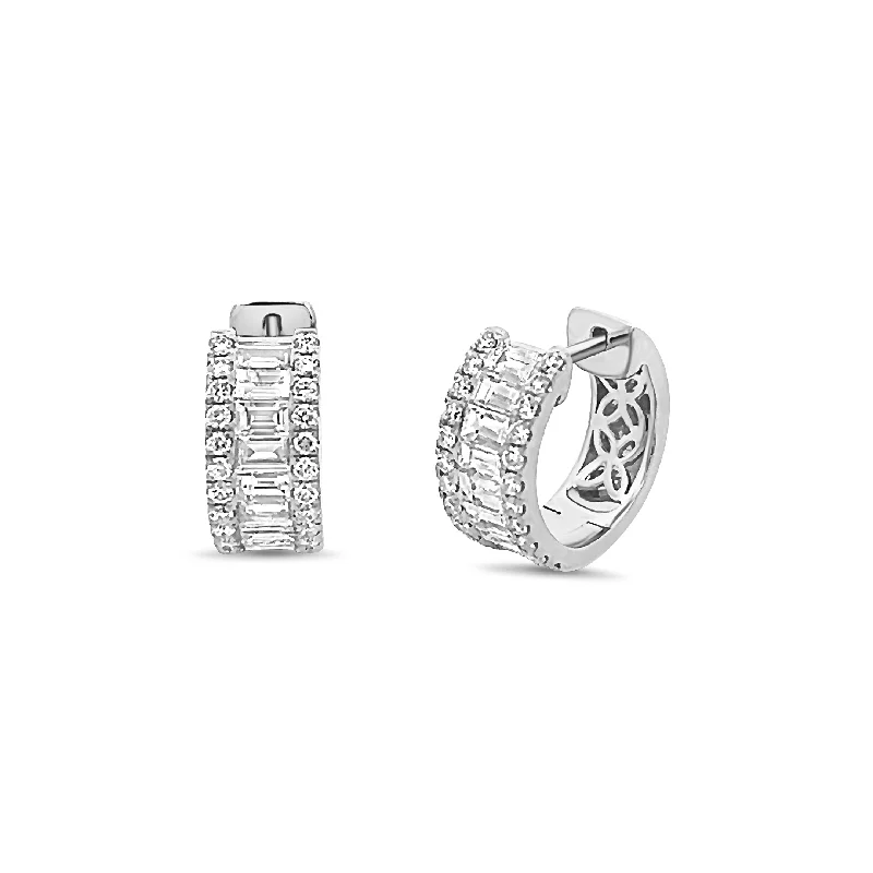 Custom earrings for women -Baguette & Round Diamond Huggie Earrings