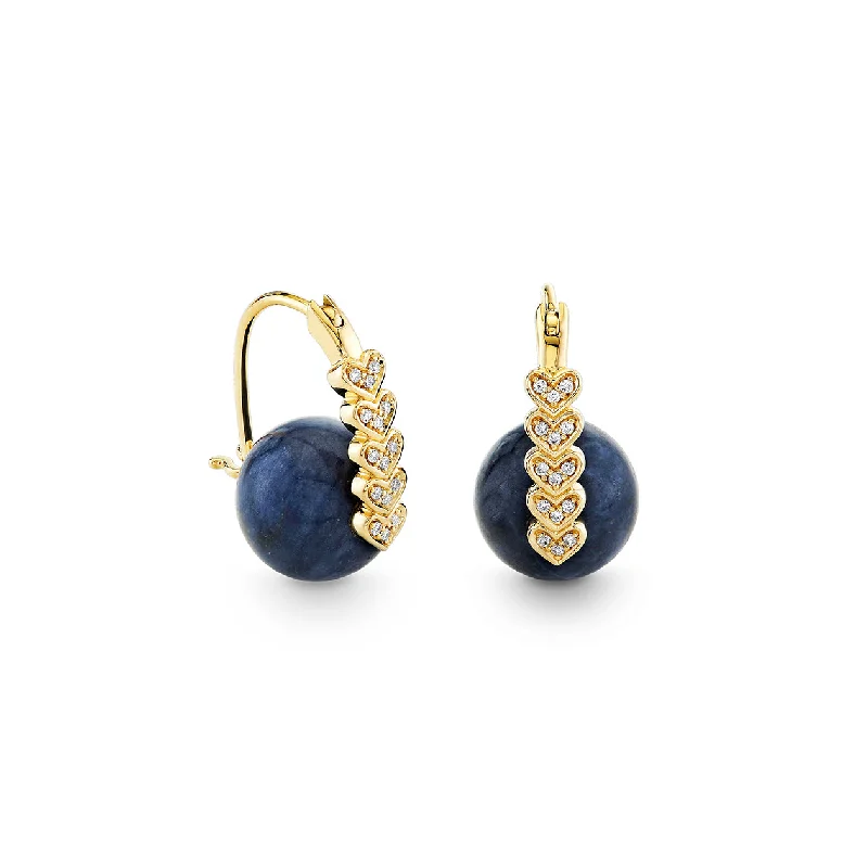 Hoop dangle earrings for women -Gold & Diamond Heart Sapphire Earrings