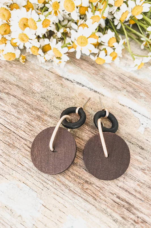 Elegant dangle earrings for women -Beautiful Circular Wood Earrings