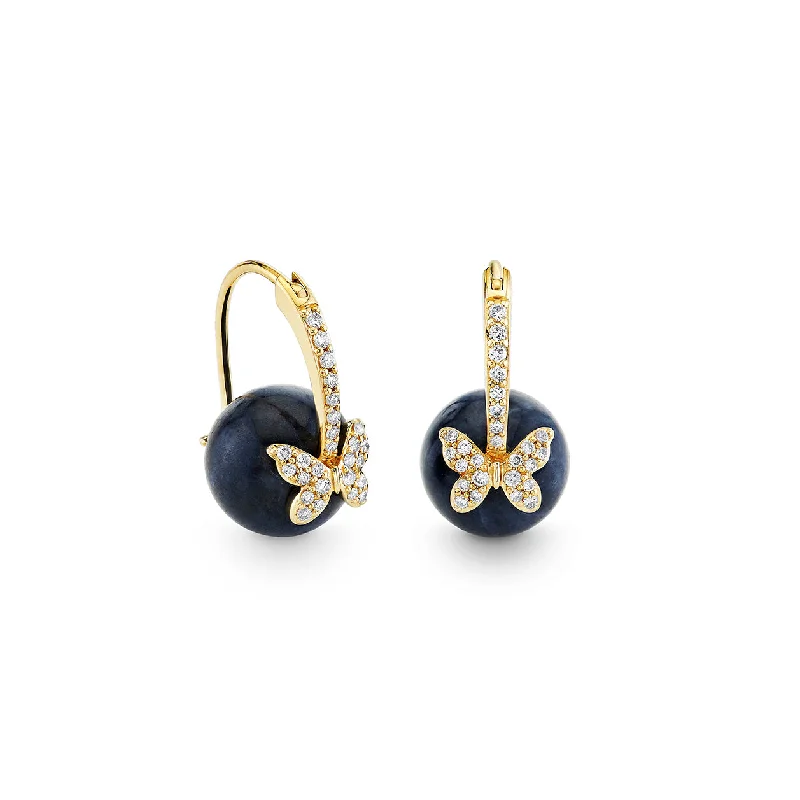 Flower earrings for women -Gold & Diamond Butterfly Sapphire Earrings