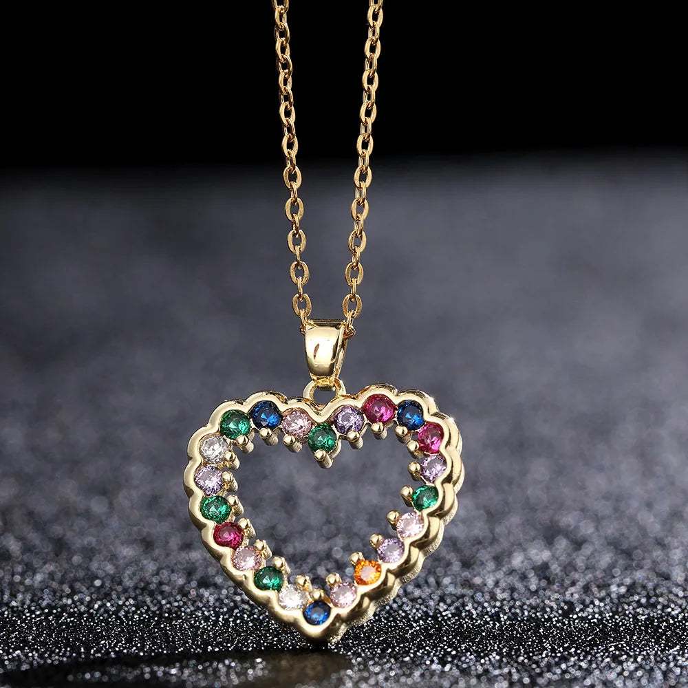 Sterling silver necklaces for women -Sweet Simple Style Heart Shape Copper Plating Hollow Out Inlay Zircon Gold Plated Pendant Necklace