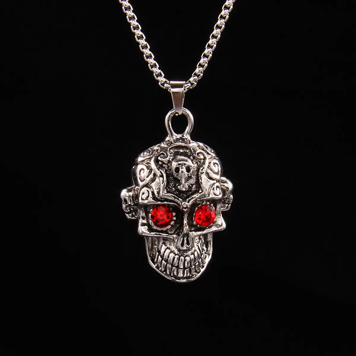 Luxury necklaces for women -Fashion Skull Stainless Steel Alloy Inlay Artificial Diamond Unisex Pendant Necklace 1 Piece