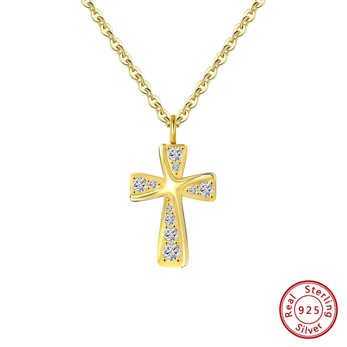 Long chain necklaces for women -Original Design Classic Style Cross Sterling Silver Plating Laser Inlay Chain Zircon 14k Gold Plated White Gold Plated Silver Plated Pendant Necklace