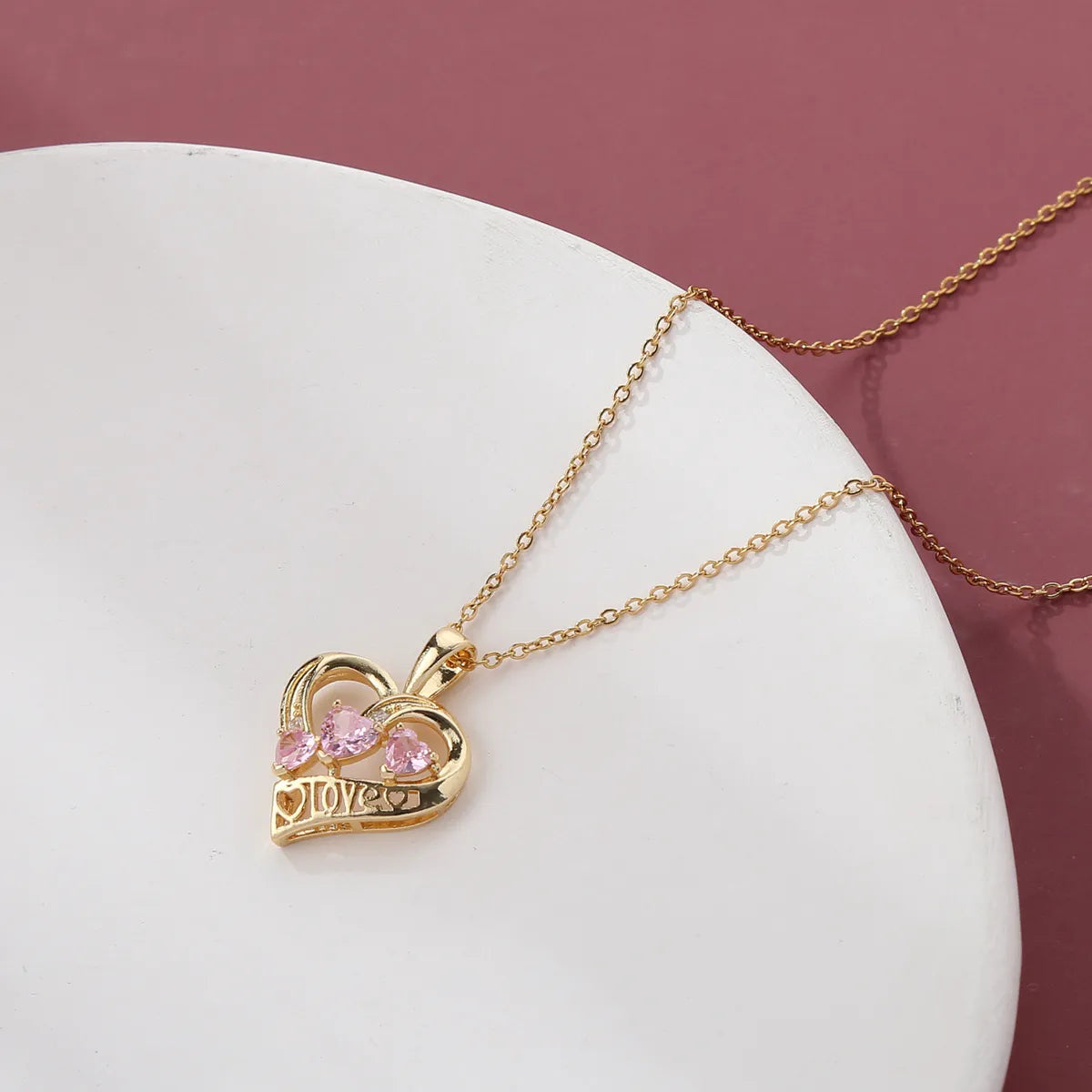 Two-tone necklaces for women -304 Stainless Steel Copper 18K Gold Plated Elegant Classic Style Plating Inlay Heart Shape Zircon Pendant Necklace