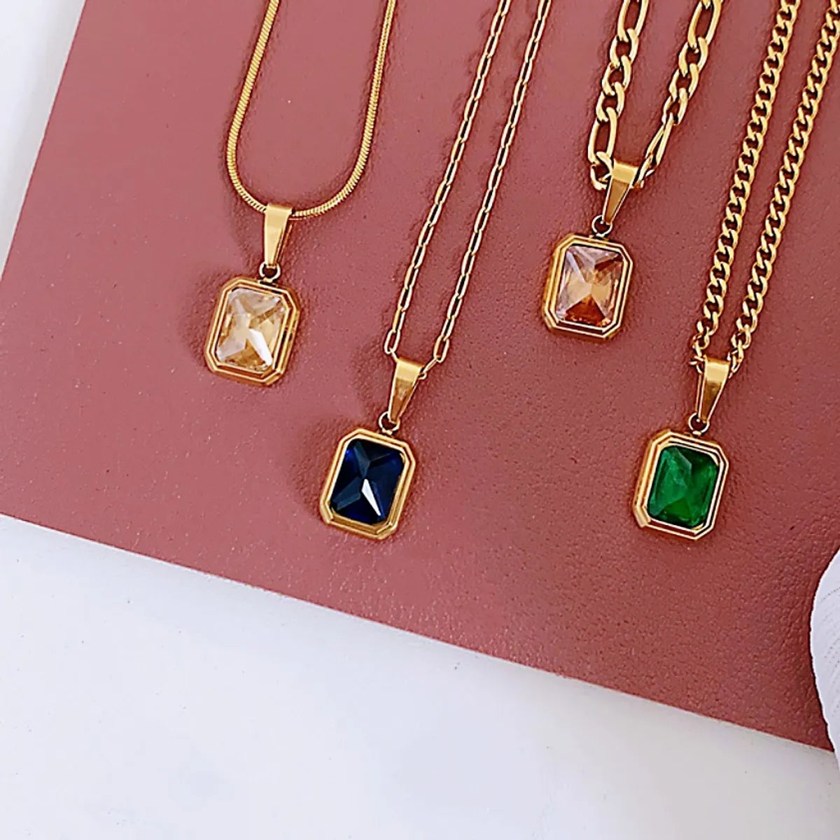 Birthstone pendant necklaces for women -Elegant Basic Lady Square Stainless Steel Inlay Zircon Pendant Necklace