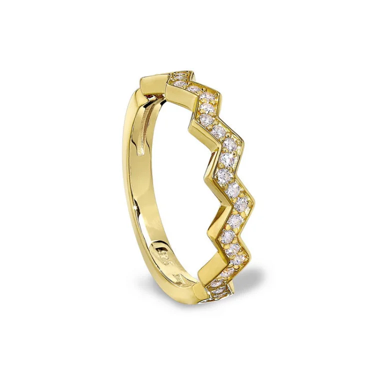 Two-tone engagement rings for women -Gold Vermeil Sterling Silver Micropave Ups and Downs Ring with Simulated Diamonds