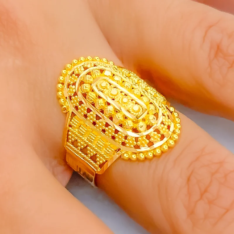 Gold rings for women -Opulent Elevated Oval 22K Gold Ring