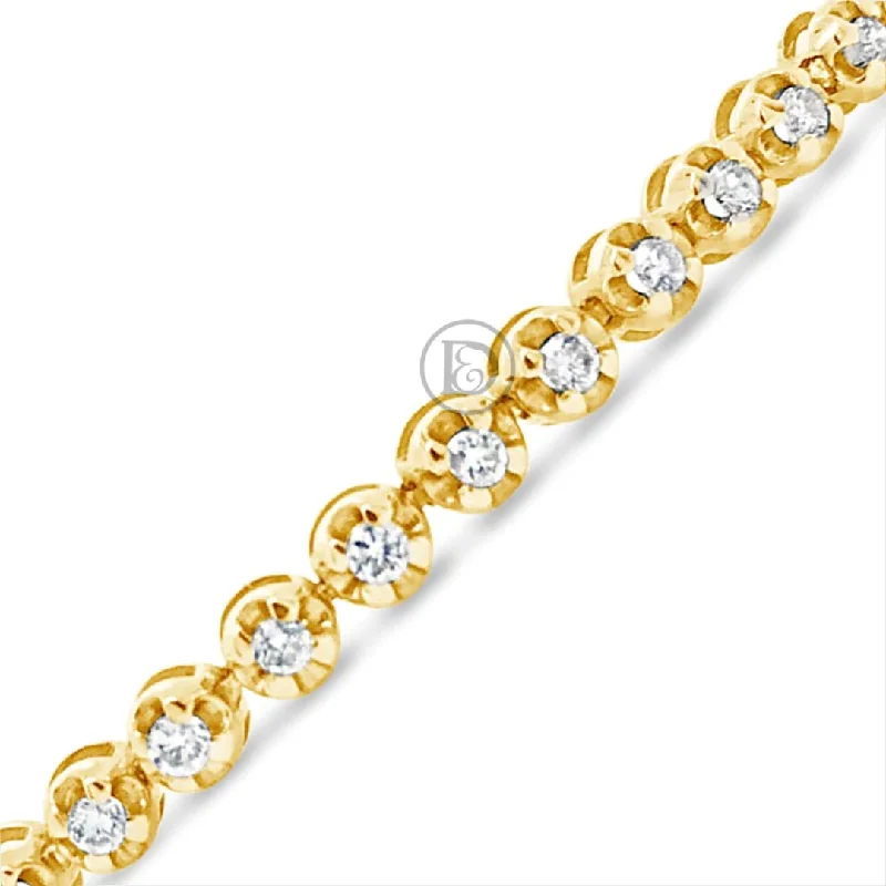 Modern bracelets for women -10K Solid Yellow Gold 1.59CT tw Round Cut Diamond Tennis 3.7mm Bracelet