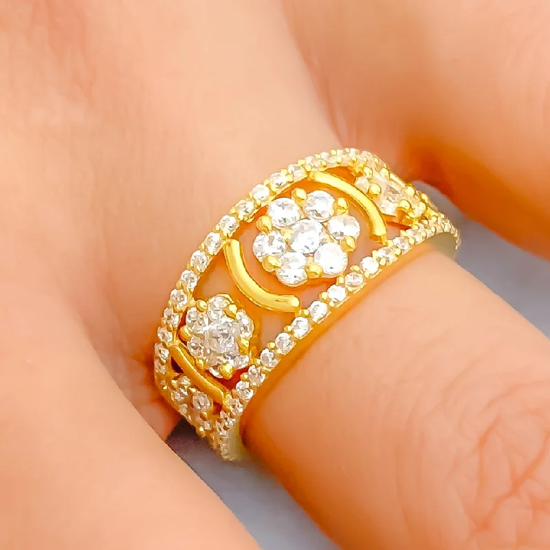 Personalized rings for women -Palatial Shimmering 22k Gold CZ Statement Ring