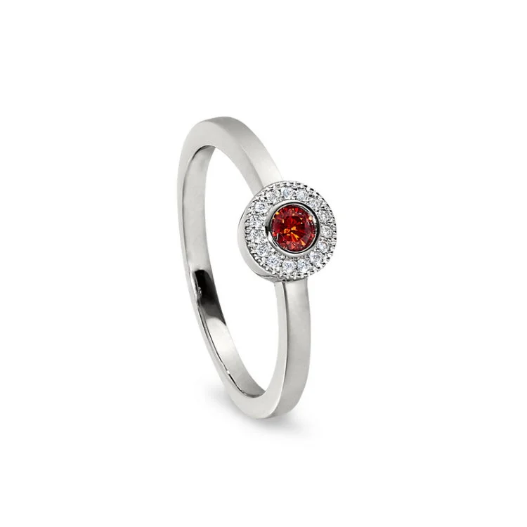 Engagement rings with a twist design for women -Platinum Finish Sterling Silver Micropave Round Simulated Garnet Ring with Simulated Diamonds Size 4