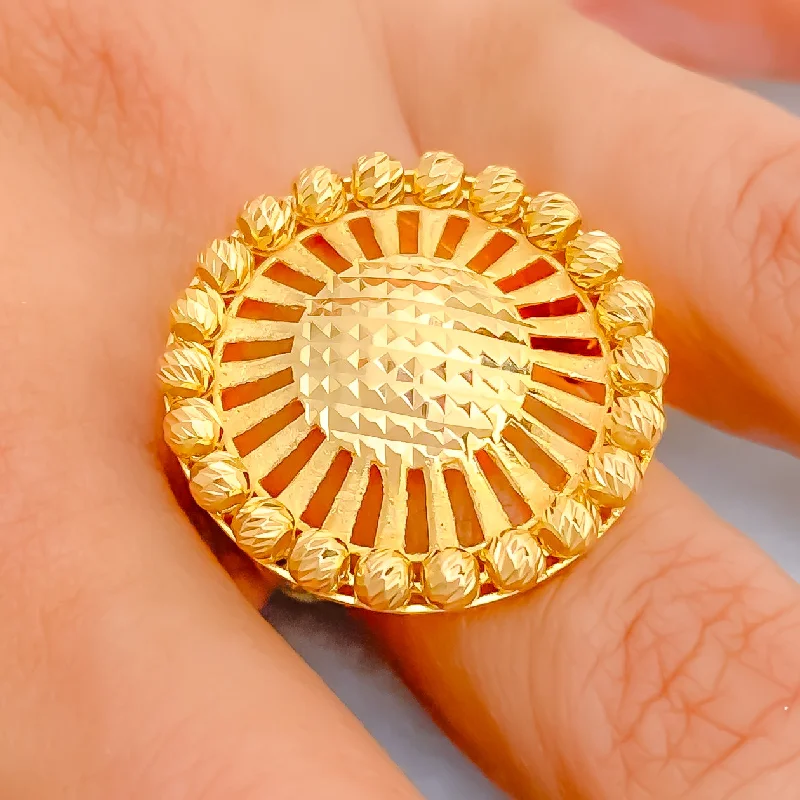 Double rings for women -Impressive Radiant Round 21k Gold Ring