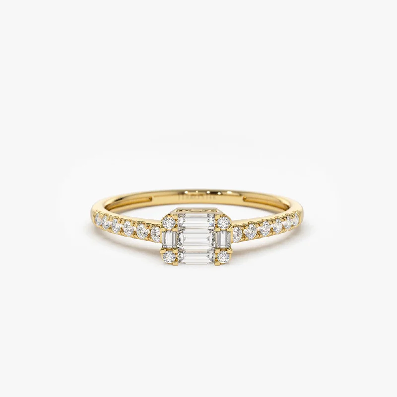 Engagement rings with antique diamonds for women -14k Illusion Setting East to West Baguette Diamond Ring