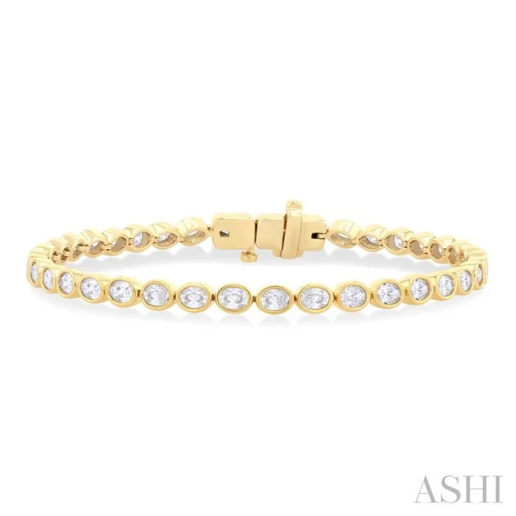 Adjustable bangles for women -3 3/4 Ctw East-West Bezel Set Oval Cut Diamond Tennis Bracelet in 14K Yellow Gold