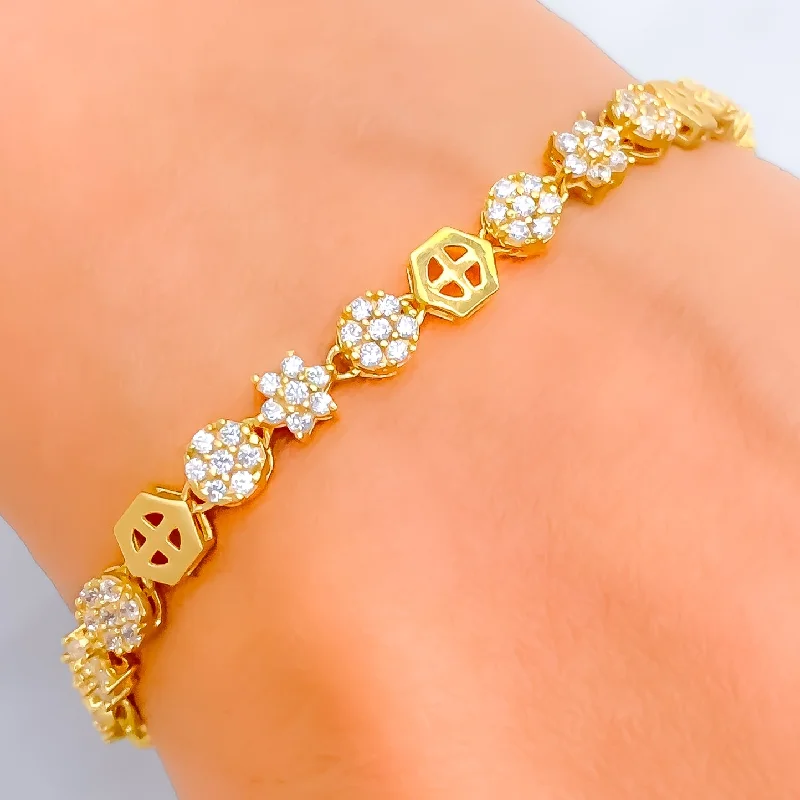 Geometric bracelets for women -Gorgeous Hexagon Accented 22k Gold CZ Bracelet