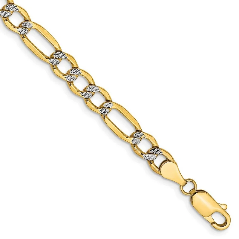 Boho bracelets for women -Curata 14k Yellow Gold Solid Lobster Claw Closure 4.5mm Pave Curb Chain Bracelet