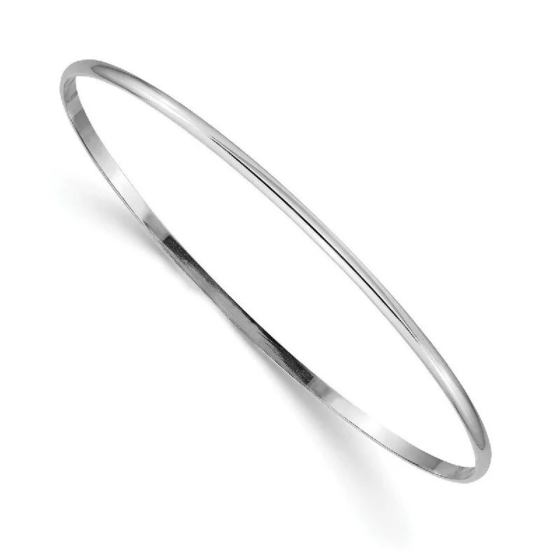 Beaded bangles for women -Curata 14k White Gold 2mm Solid Half Round Slip On Stackable Bangle Bracelet