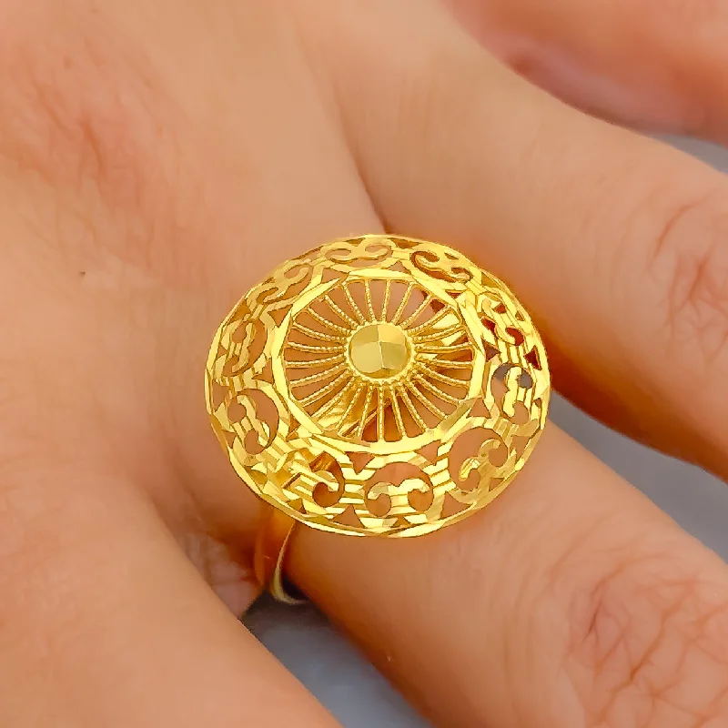 Triple rings for women -Elevated Round 21k Gold Ring