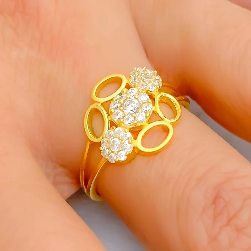 Classic rings for women -Versatile Triple Flower 22k Gold CZ Ring