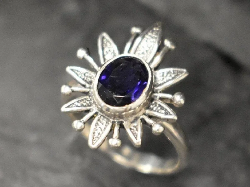 Diamond eternity rings for women -Iolite Ring - Statement Flower Ring - Natural Iolite Ring