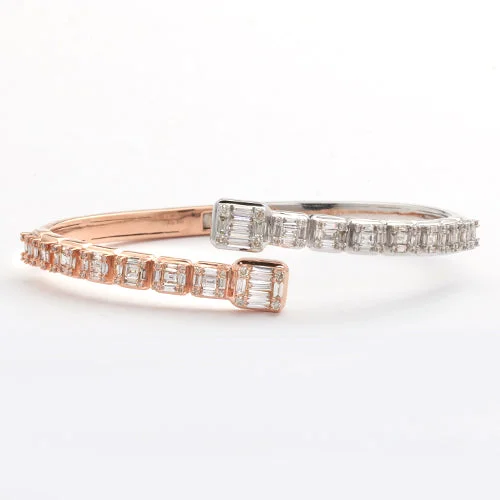 Simple gold bracelets for women -14KR+W 3.25CTW DIAMOND CUFF BRACELET - BAGUETTE &