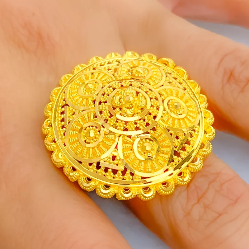 High-end rings for women -Elegant Floral Cluster 22k Gold Statement Ring