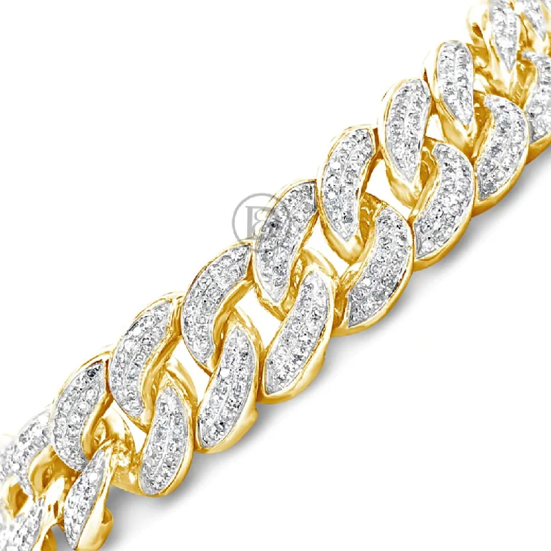 Stackable bracelets for women -10K Solid Yellow Gold 4.20CT tw Round Cut Diamond Cuban Link Bracelet