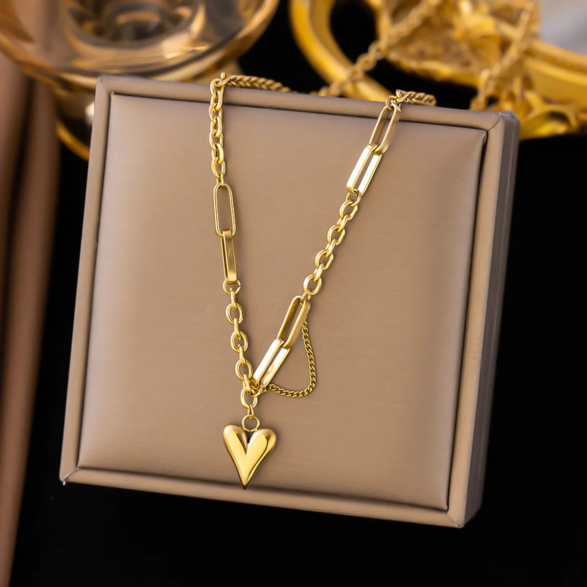 [Xlh6163] Peach Heart Necklace Gold