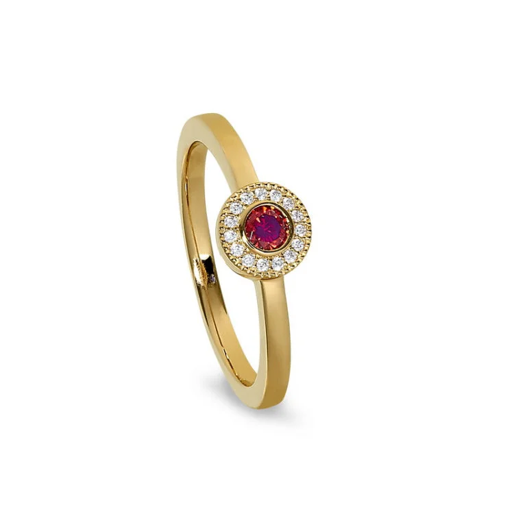 Sparkling engagement rings for women -Gold Finish Sterling Silver Micropave Round Simulated Pink Sapphire Ring with Simulated Diamonds Size 10