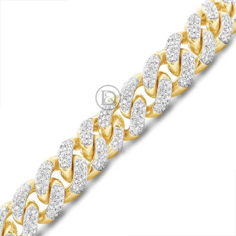 Statement bracelets for women -10K Solid Yellow Gold 3.20CT tw Round Cut Diamond Cuban Link 11mm Bracelet