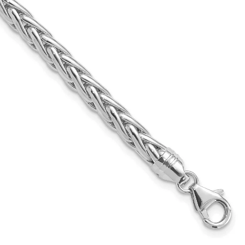 Crystal bracelets for women -Curata 14k White Gold Hollow Fancy Lobster Closure Polished Wheat Chain Bracelet 8.5 Inch