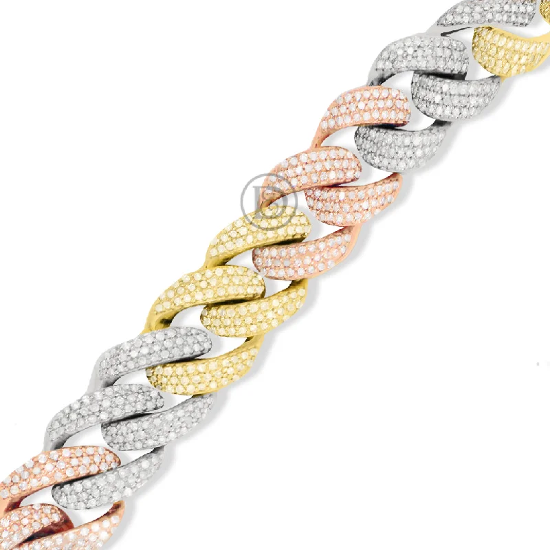 Silver bracelets for women -10K tricolor gold men's bracelet with 4.02 ct diamonds