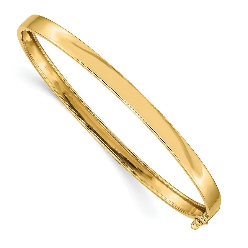 Birthstone bangles for women -Curata 14k Yellow Gold Oval Solid Polished Safety clasp Flexible Bangle Bracelet